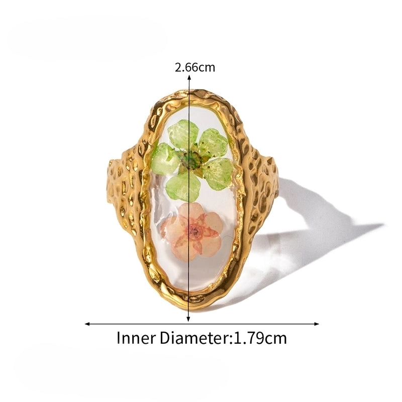 304 Stainless Steel 18K Gold Plated Sweet Artistic Flower Open Rings