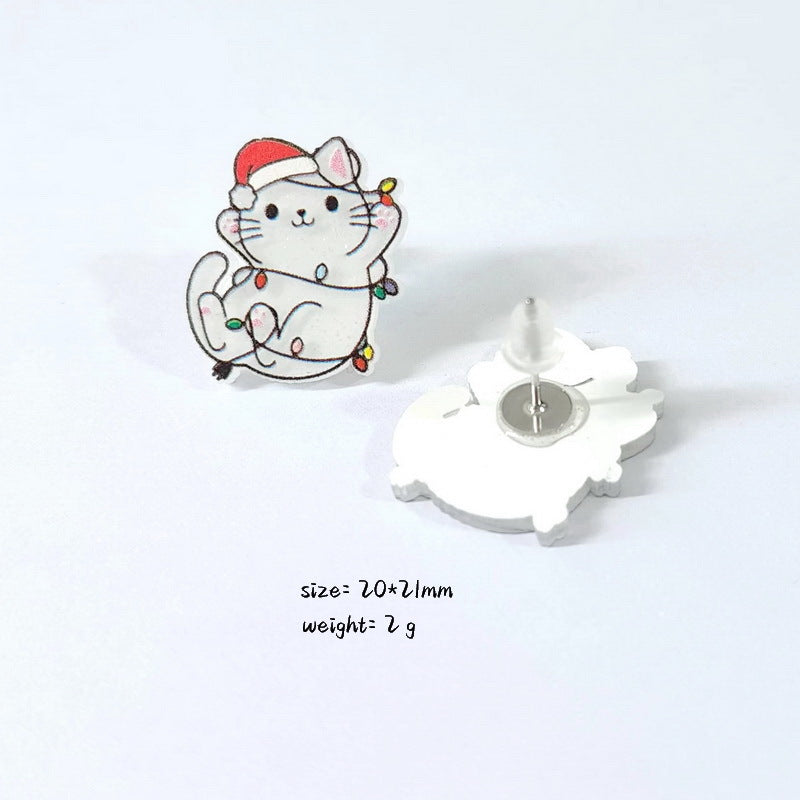 Christmas Christmas Tree Rainbow Sloth Dinosaur Candy House Crystal Ball Christmas Ball Cup Gingerbread Man Earrings