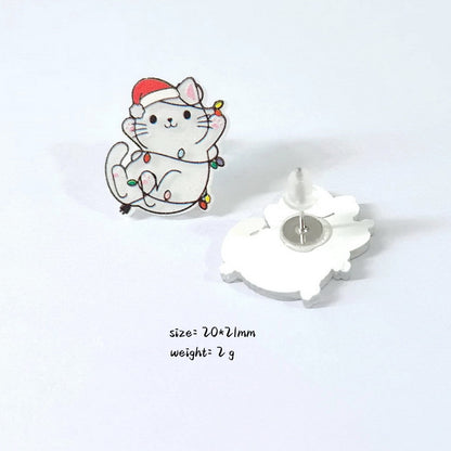 Christmas Christmas Tree Rainbow Sloth Dinosaur Candy House Crystal Ball Christmas Ball Cup Gingerbread Man Earrings