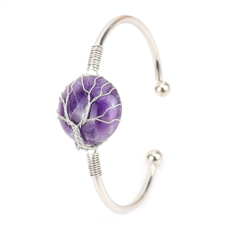 Minimalist Round Artificial Crystal Natural Stone Copper Handmade Bangle