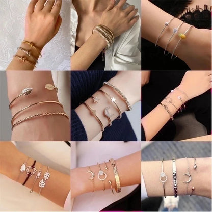 1 Set Minimalist Star Heart Shape Butterfly Stainless Steel Metal 18k Gold Plated Gold Plated Silver Plated Turquoise Rhinestones Zircon Bangle