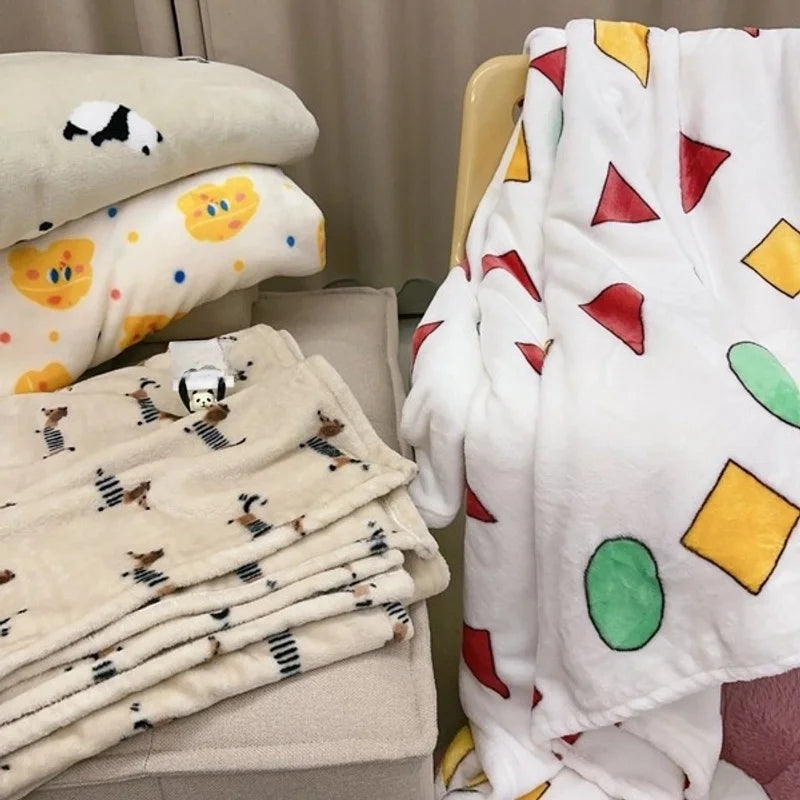 In Stock | Style Autumn And Winter Thickened Cartoon Crayon Small New Flannel Casual Plush Blanket Dormitory Bed Sheet