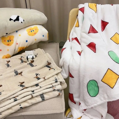 In Stock | Style Autumn And Winter Thickened Cartoon Crayon Small New Flannel Casual Plush Blanket Dormitory Bed Sheet