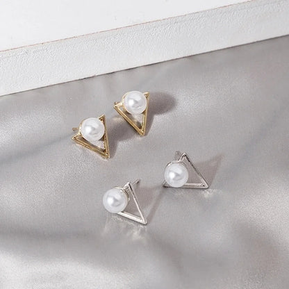 1 Pair Korean Style Triangle Alloy Pearl Gold Plated Silver Plated Ear Studs