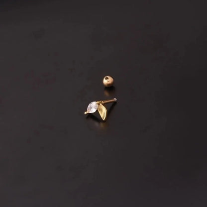 Ear Cartilage Rings & Studs Fashion Leaf 316L Stainless Steel Copper Plating Inlay Zircon