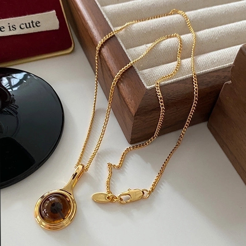 Minimalist Geometric Natural Stone Tiger Eye Pendant Necklace In Bulk