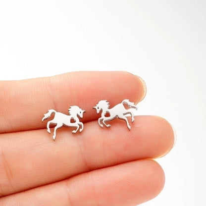 1 Pair Cute Sweet Animal Horse Plating Hollow Out 304 Stainless Steel 18K Gold Plated Ear Studs