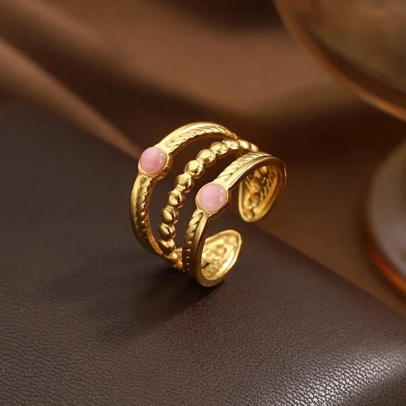 IG Style Elegant Classical Flower Chrysanthemum 304 Stainless Steel Imitation Pearl Opal Open Rings