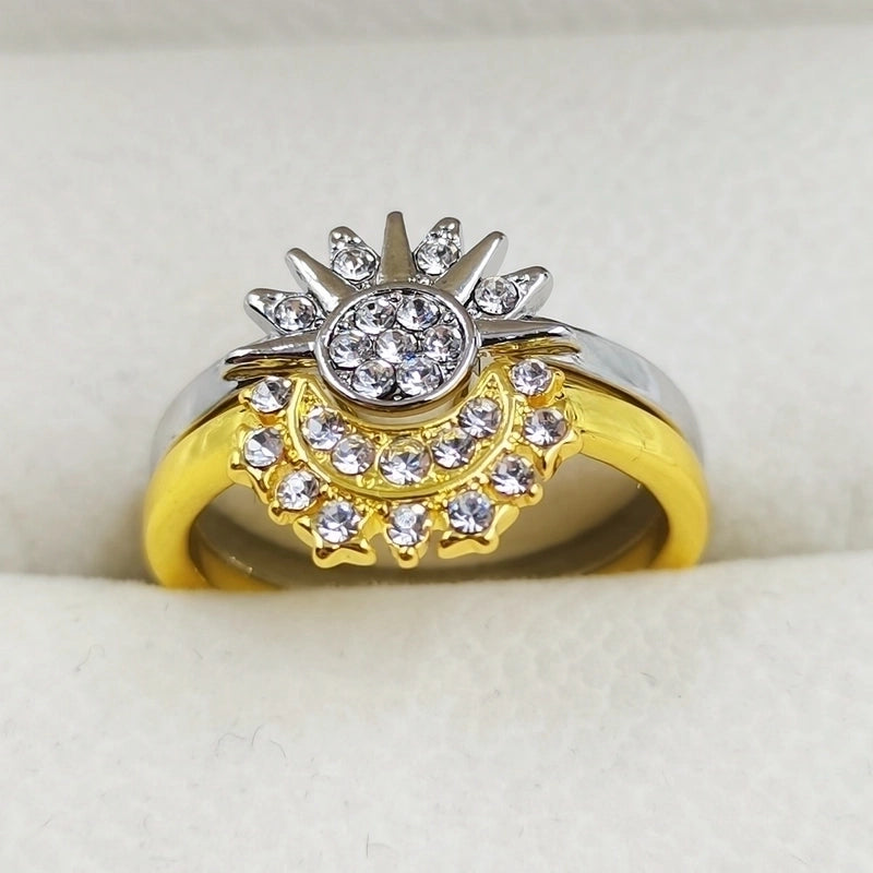 Retro Exaggerated Minimalist Sun Moon Alloy Artificial Rhinestones Gold Plated Silver Plated Plating Inlay Rings