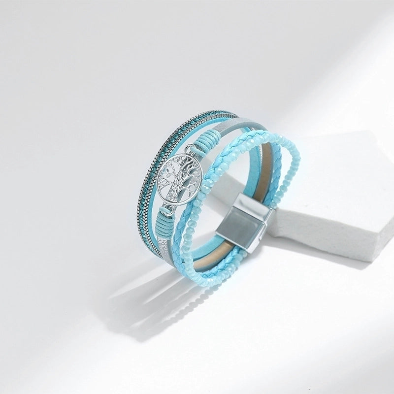 Retro Geometric Life Tree Leather Women's Wristband