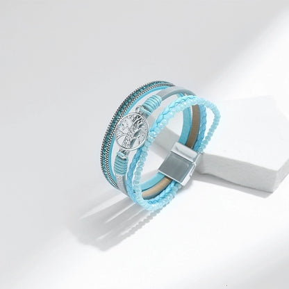 Retro Geometric Life Tree Leather Women's Wristband