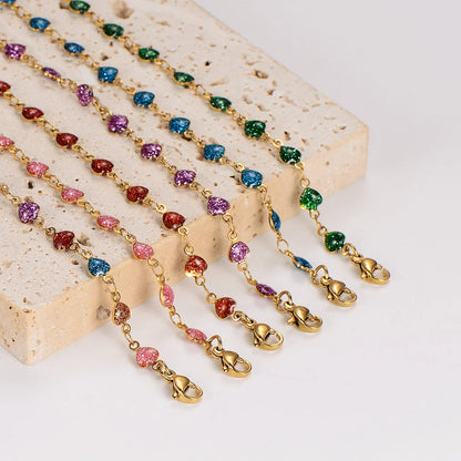 Women Minimalist Tennis / Diamond Line Heart Heart Stainless Steel Electroplating Bracelets