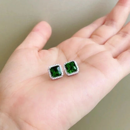 1 Pair Fashion Square Inlay Copper Zircon White Gold Plated Ear Studs