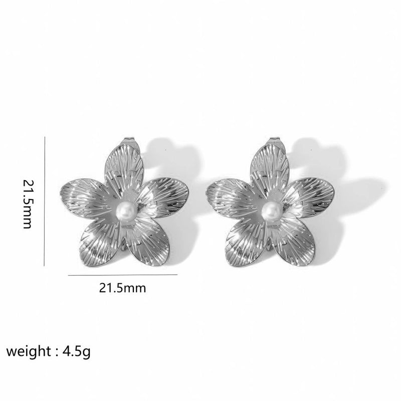 1 Pair Elegant Retro Flower Petal 304 Stainless Steel Drop Earrings