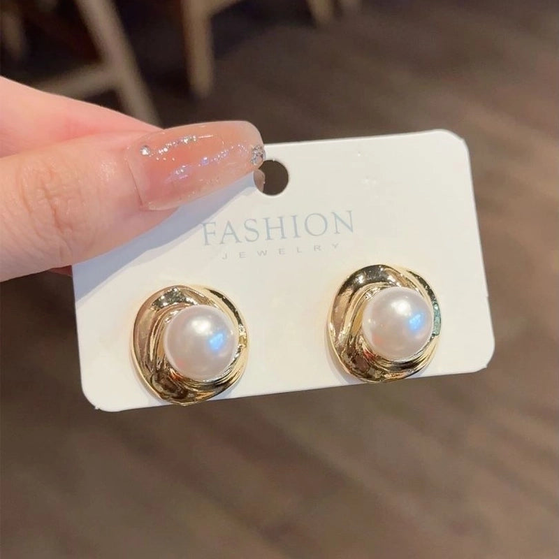 10 Pieces Minimalist Heart Shape Flower Bow Knot Imitation Pearl Alloy Rhinestone Irregular Women\'S Earrings 1 Pair