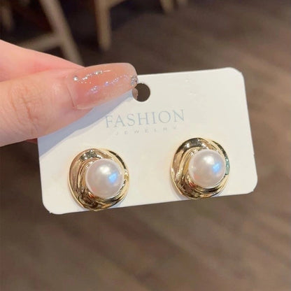 10 Pieces Minimalist Heart Shape Flower Bow Knot Imitation Pearl Alloy Rhinestone Irregular Women\'S Earrings 1 Pair