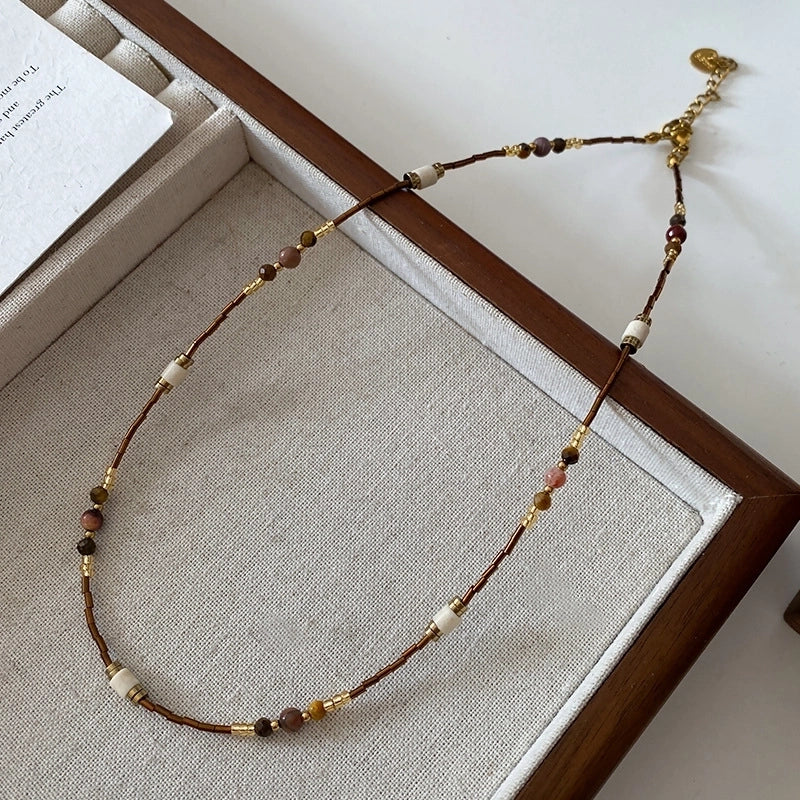 Minimalist Geometric Natural Stone Tiger Eye Pendant Necklace In Bulk