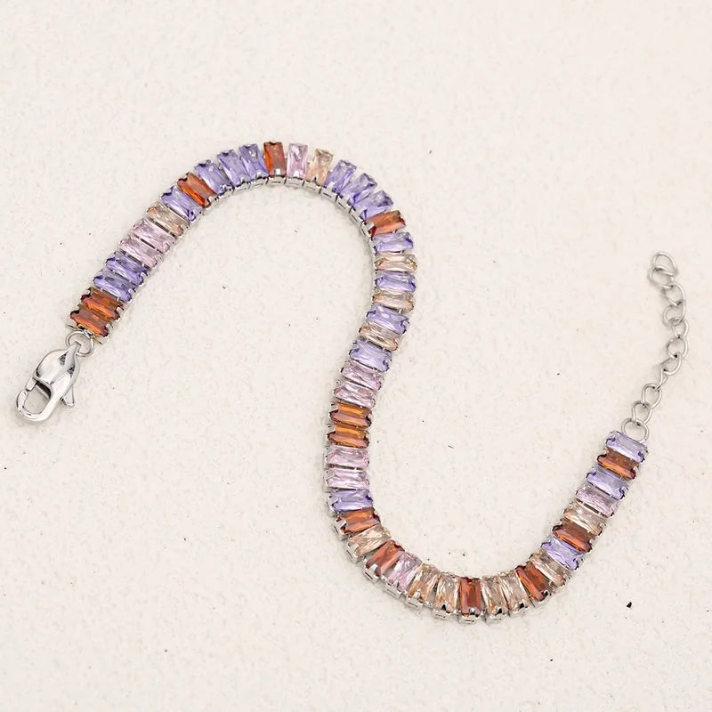 Classic Style Shiny Rectangle 304 Stainless Steel Crystal Zirconium 18K Gold Plated Crystal Zirconium Bracelets In Bulk