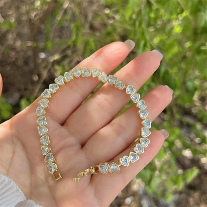 Copper 18K Gold Plated Plating Heart Shape Zircon Bracelets