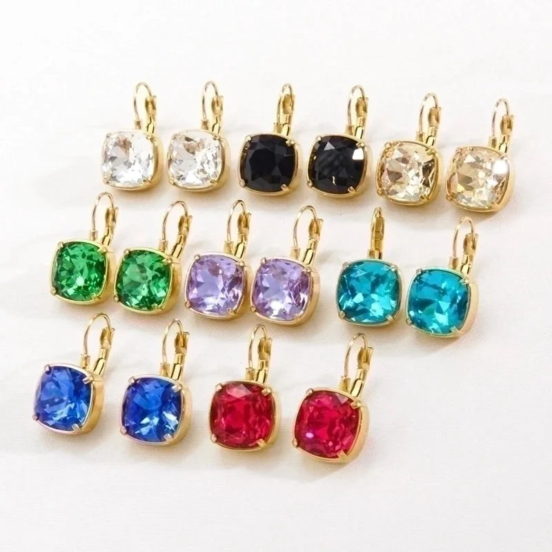 3 Pairs Retro Roman Style Geometric Plating Inlay 304 Stainless Steel Zircon 14K Gold Plated Drop Earrings