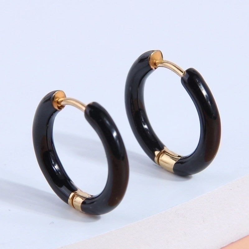 1 Pair Minimalist Triangle Circle Heart Shape Stainless Steel Hoop Earrings