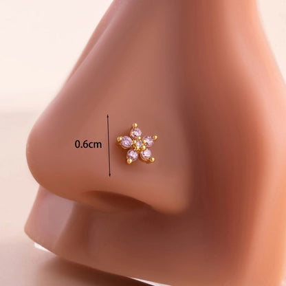 1 Piece Nose Rings & Studs Casual Sweet Korean Style Flower 316L Stainless Steel Copper Inlay Zircon Nose Rings & Studs