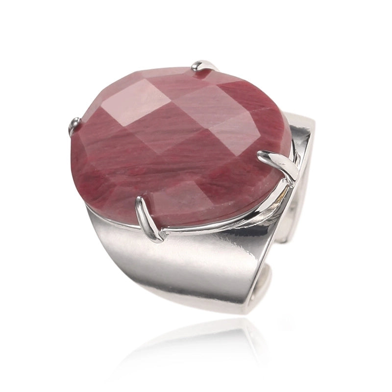 Elegant Oval Natural Stone Copper Inlay Artificial Gemstones Open Ring