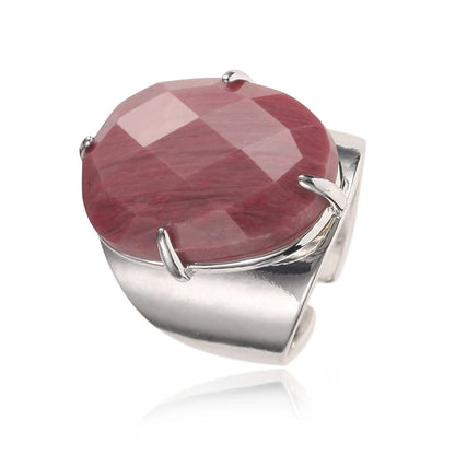 Elegant Oval Natural Stone Copper Inlay Artificial Gemstones Open Ring