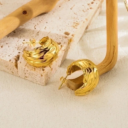 1 Pair Ig Style Minimalist Streetwear C Shape Semicircle Plating Stainless Steel 18k Gold Plated Ear Studs