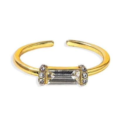 Geometric Silver Transparent Rhinestone Inlaid Series Open Copper Inlaid Zirconium Ring