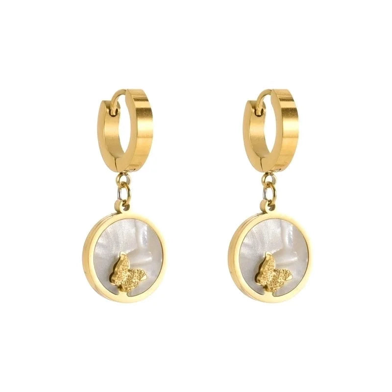 Titanium Steel 18K Gold Plated Lady Plating Inlay Butterfly Acrylic Titanium Steel Earrings Necklace