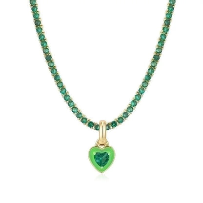 Glass Copper 18K Gold Plated Elegant Modern Style Inlay Geometric Heart Shape Zircon Pendant Necklace