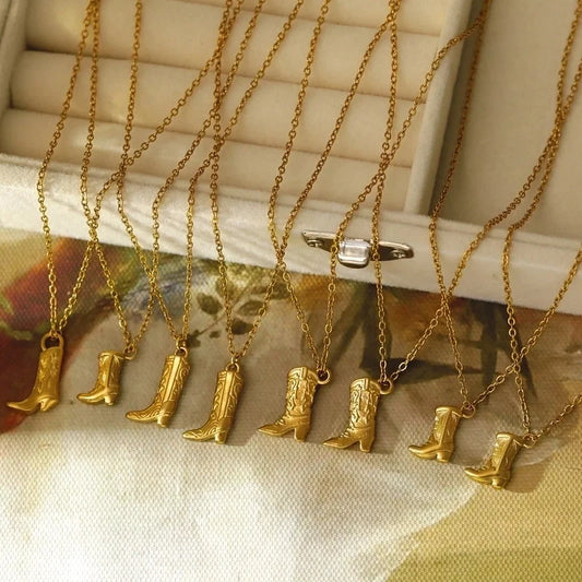 304 Stainless Steel Copper 18K Gold Plated Boots Pendant Necklace