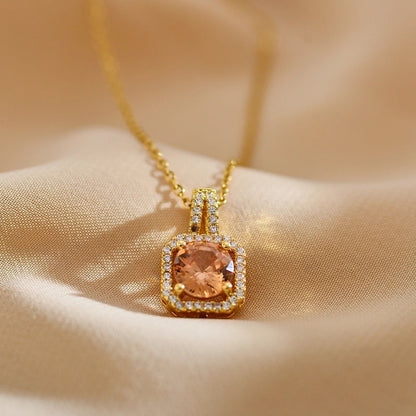 Minimalist Round Copper Plating Inlay Zircon Gold Plated Pendant Necklace