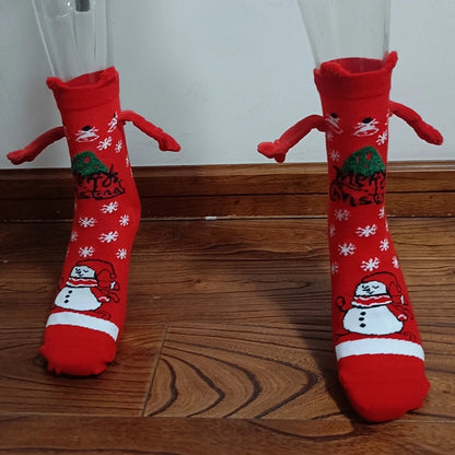 New Popular Christmas Socks Autumn And Winter Cotton Magnet Magnet Hand-holding Socks Mid-calf Length Socks In Stock