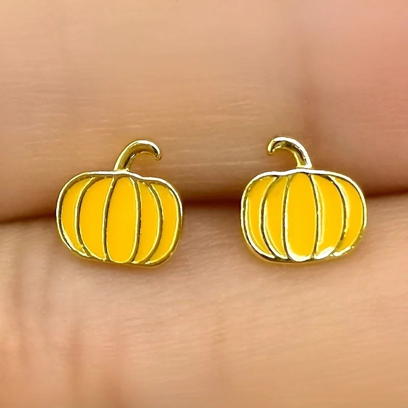 1 Pair Gold Plated 925 Sterling Silver Pumpkin Ear Studs