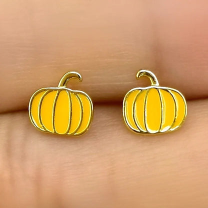 1 Pair Gold Plated 925 Sterling Silver Pumpkin Ear Studs