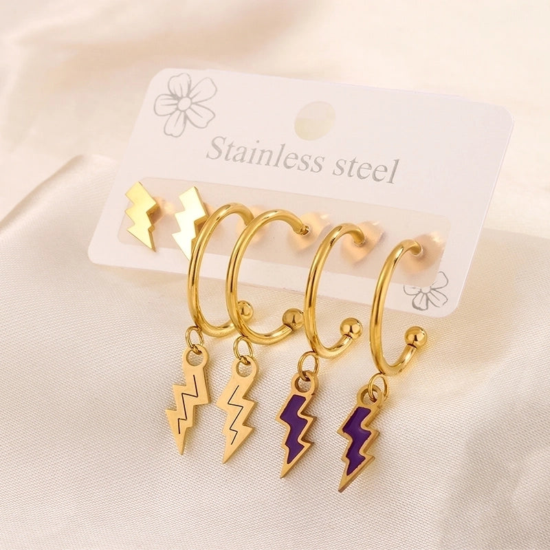 3 Pairs Minimalist Heart Shape Flower Enamel 304 Stainless Steel 18K Gold Plated Drop Earrings Ear Studs