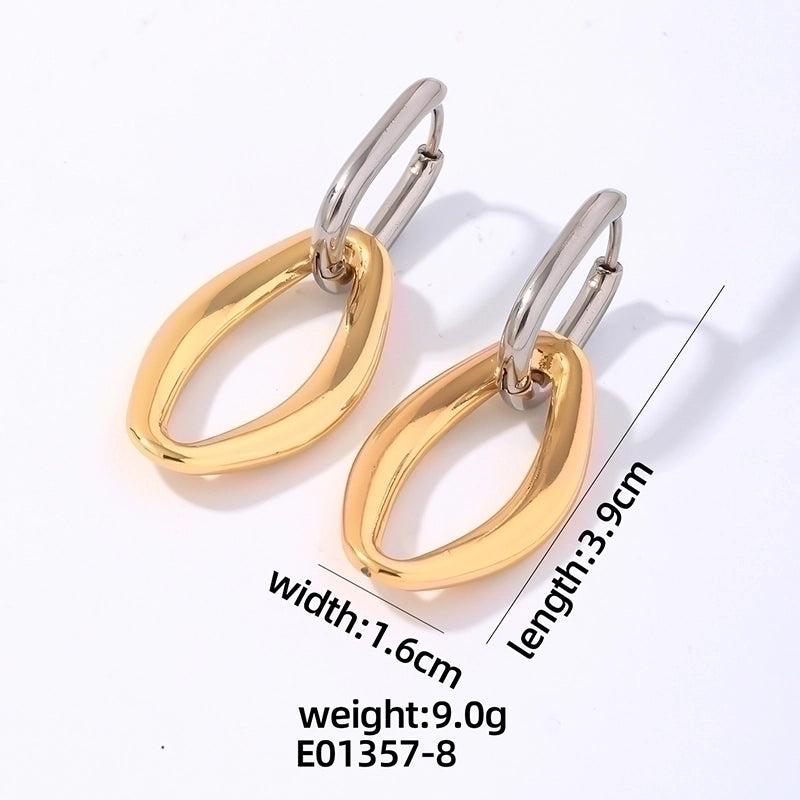 1 Pair Elegant Hip-Hop Vintage Style Geometric Oval Polishing Plating 304 Stainless Steel Titanium Steel Gold Plated Silver Plated Drop Earrings