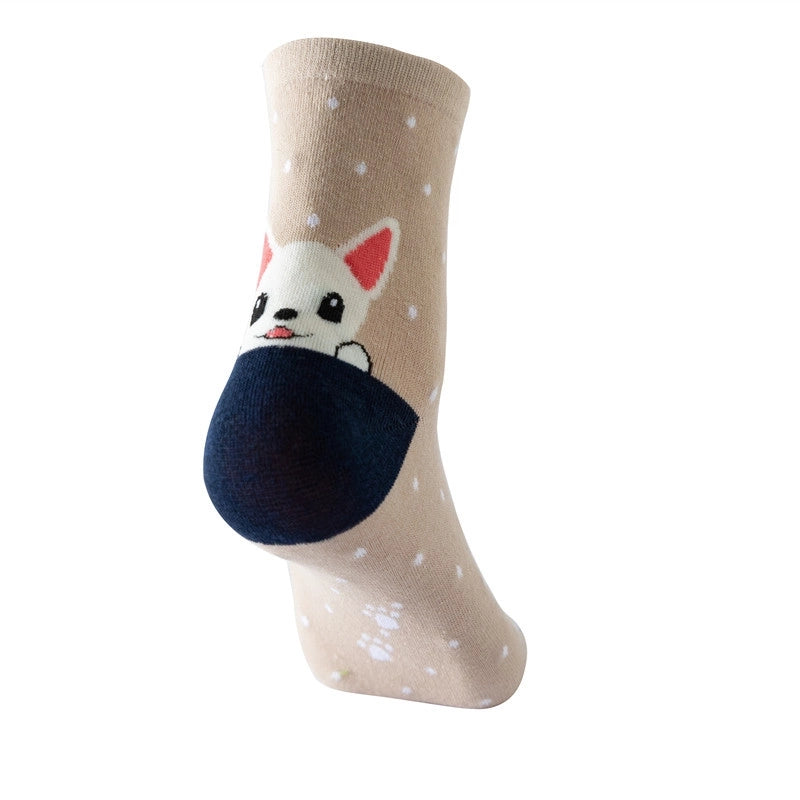 Women's Socks Fun Cat Socks Mid-length Socks Novelty Dog Animal Women's Socks Cotton Socks Cartoon Stockings Yama
