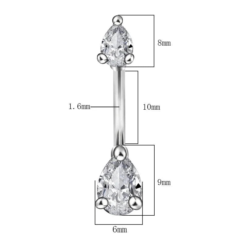 Minimalist Water Droplets Flower Butterfly Stainless Steel Inlay Zircon Women's Belly Ring