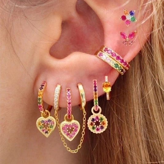 1 Pair Ins Style Fashion Heart Shape Butterfly Plating Inlay Copper Zircon Gold Plated Earrings