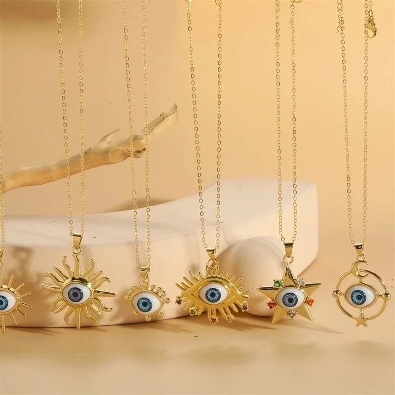 Vintage Style Minimalist Commute Sun Copper Plating Inlay Resin Zircon 14k Gold Plated Pendant Necklace