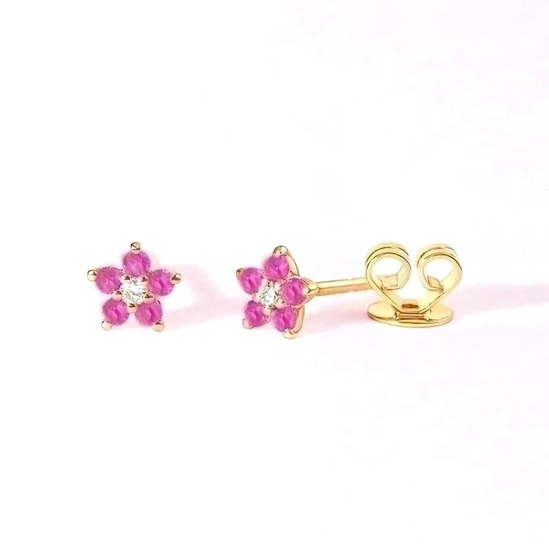 1 Pair Minimalist Flower Plating Inlay Copper Zircon White Gold Plated Gold Plated Ear Studs