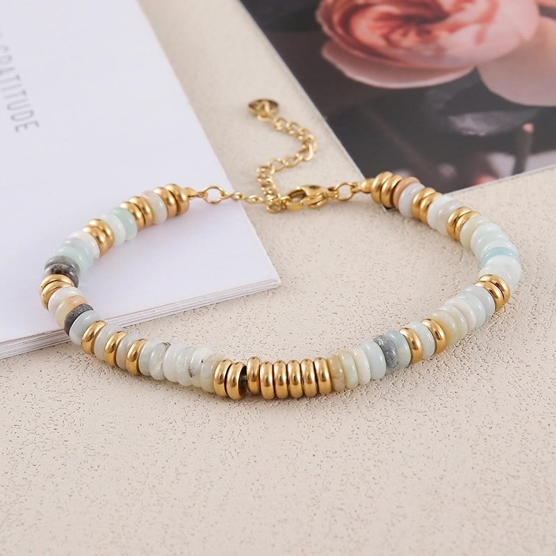 Retro Ethnic Style Geometric Stainless Steel Natural Stone 18K Gold Plated Bracelets In Bulk