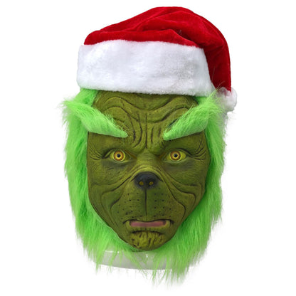 Mask 2023 Christmas Green Furry Monster Gloves Cosplay Santa Hat The Grinch