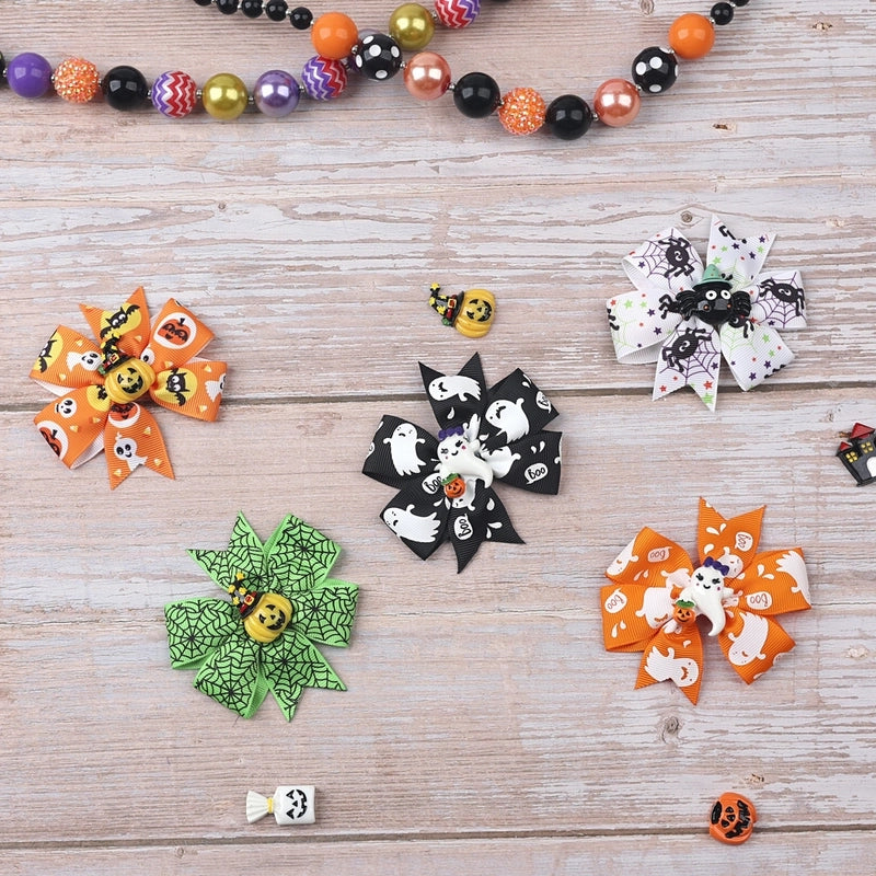 Halloween Funny Halloween Pattern Rib Ribbon Party Hairpin