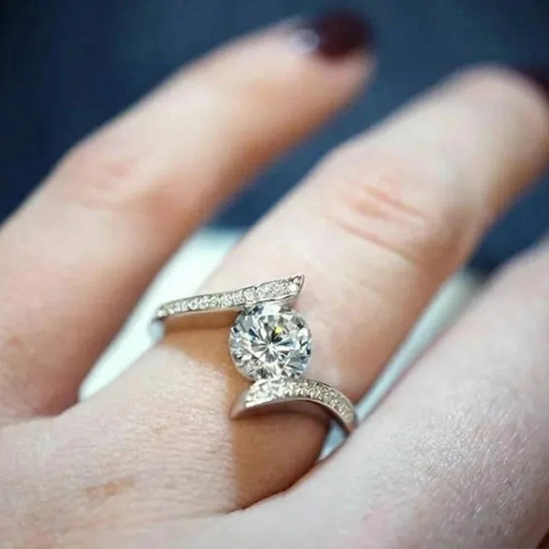 Modern Style Geometric Copper Inlay Zircon Rings