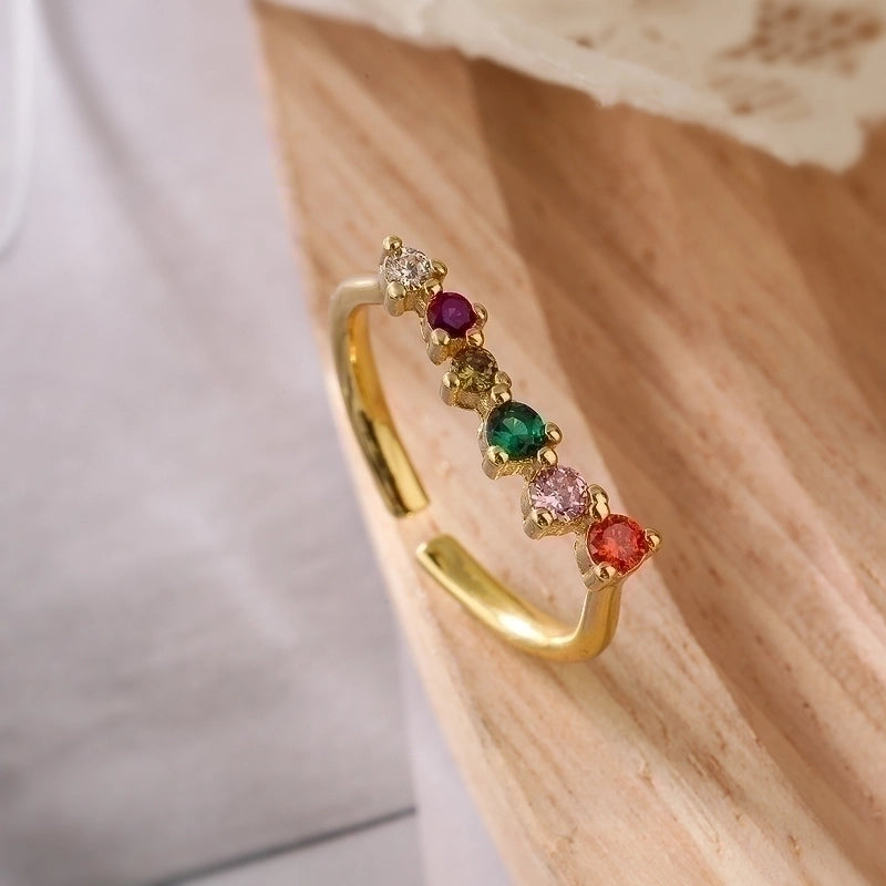 Minimalist Leaves Copper Plating Inlay Zircon 18k Gold Plated Open Rings