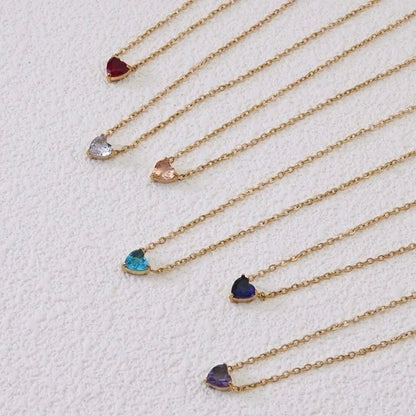 Sweet Minimalist Commute Heart Shape 304 Stainless Steel Rhinestones Birthstone 18K Gold Plated Inlay Necklace